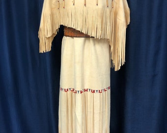 beaded buckskin dress for sale NATIVE AMERICAN CHEROKEE BEADED WOMANS BUCKSKIN BEADED 1930's DRESS   Triple A Antiques