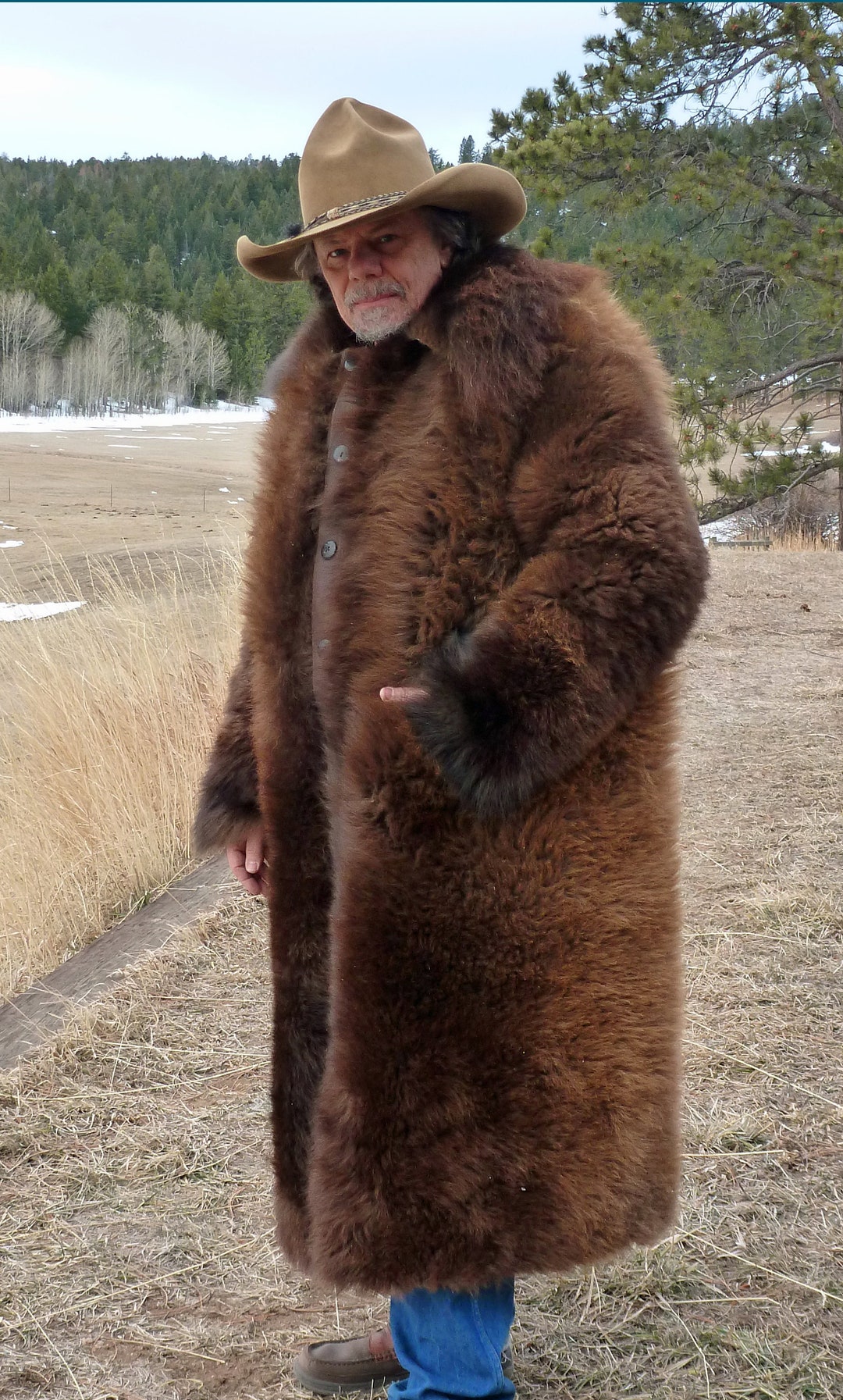 Genuine Men's Buffalo Fur Coat