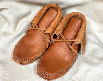 Custom Buffalo Moccasins, American Bison, Tobacco Brown Color, Handmade, Triple-soled (Made to Order)