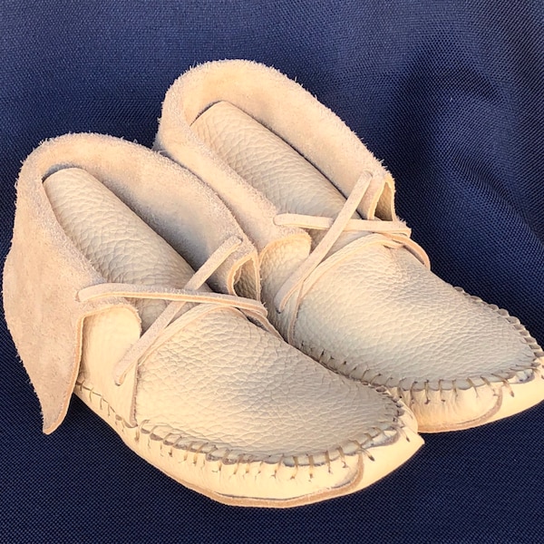 Custom Buffalo Moccasins, American Bison, Natural Cream Color, Handmade, Triple-soled, Made to Order-Please mail tracings PROMTLY! See below