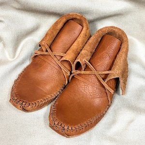 Women’s Buffalo Moccasins, American Bison, Tobacco Brown Color, Handmade, Triple-soled