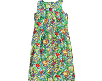 Sleeveless Mid-Length Dress with Rare Tropical Rainforest Print - Large
