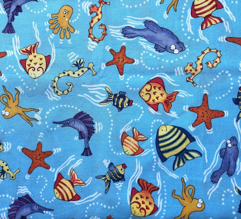 Robert Kaufman Ocean Sea Life Animals Cartoon Fabric OOP Etsy