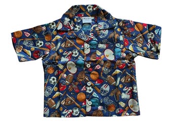 Size 2-3 Boy Sport-Themed Camp Shirt Baseball Football Soccer Basketball Hockey Tennis