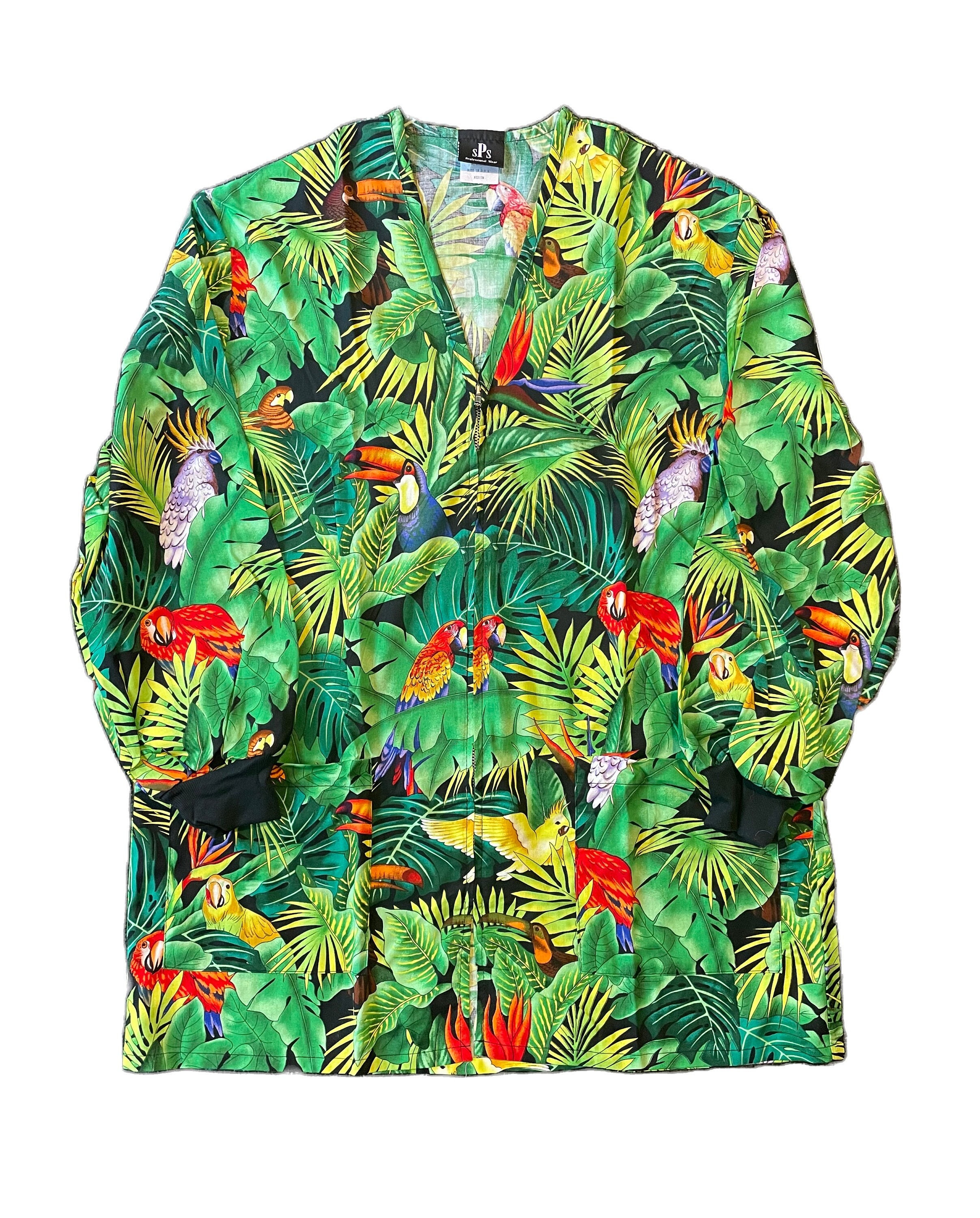 Birds Scrub Jacket W/pockets Doctor Nurse Medical Uniform Top V-neck ...