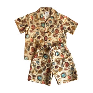 Boys Sandy Beach 2-piece cabana set with pockets seashells summer shorts outfit