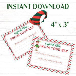 Tarjetas de notas de elfo de Navidad Tarjeta de nota de elfo Nota de elfo imprimible Tarjeta de nota de elfo imprimible Tarjeta de nota en blanco de elfo imprimible DESCARGA INSTANTE