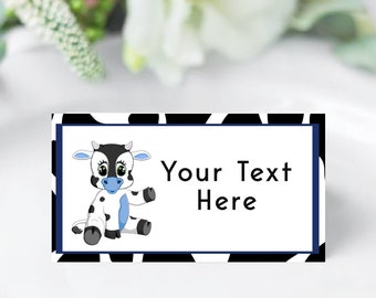 Editable Cow Print Birthday Food Tent Cards x 3 Party Table Food Labels Boy Cow Print 1st Birthday Party Tent Cards Table Cards Blue Cow