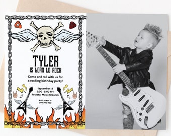 Editable Rock And Roll Birthday Invitation, Rock Star Party Invitation + free matching Thank You Tags, Rock Birthday Party, Born to Rock