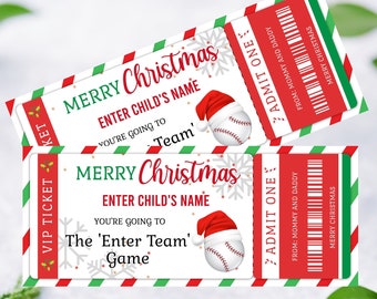 Printable Baseball Game Day Christmas Gift Ticket Template Editable Christmas Gift Coupon Ticket Baseball Christmas Gift Voucher Softball