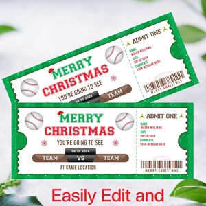 Biglietto regalo per baseball di Natale Biglietto regalo modificabile per baseball di Natale Biglietto modificabile per baseball di Natale Modello di biglietto regalo per softball
