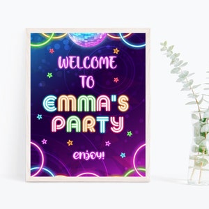 Glow In The Dark Party Signs Neon Birthday Signs Editable Disco Party Signs Neon Party Decor Glow Birthday Signs - GGB1