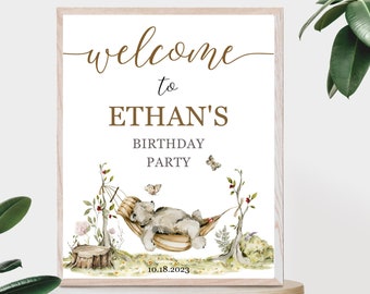 Editable Woodland Welcome Sign, Woodlands Welcome sign, Woodland birthday party decor, Woodland party signage, Forest birthday Welcome Sign