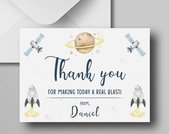 Outer space Thank You Cards, Editable Rocket Thank You Cards, Planets Birthday Party Thank You Tags, Outer Space Boys Birthday Cards OSP4