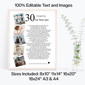 30 Reasons Why We Love You Poster Template Printable 30th Gift for Her or Him Editable 30th Birthday Gift Personalized 30th Birthday Decor