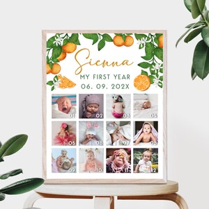 Editable Oranges Birthday Photo Milestone Collage Orange blossom birthday milestone poster Girl&#39;s Milestone Editable Collage OB9