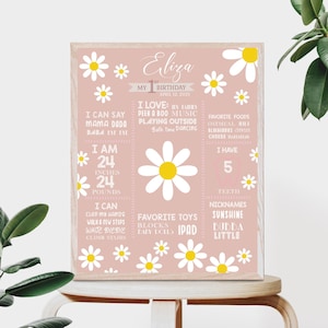 Daisy First birthday personalized poster sign, Boho Daisy First birthday milestone poster milestone Editable milestone board birthday DO