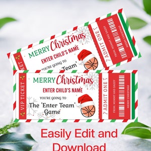 Modello stampabile di biglietto regalo di basket per Natale. Biglietto modificabile per certificato di basket per regali di Natale. Buono regalo per basket di Natale
