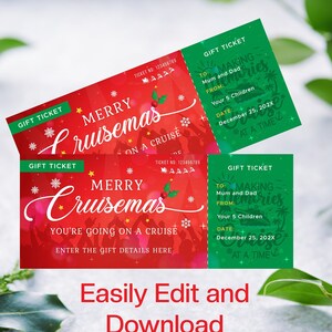 Voucher regalo crociera modificabile da modificare, scaricare e stampare immediatamente. Buono regalo di Natale in crociera, coupon di crociera regalo di Natale modificabile