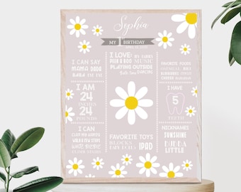 Daisy First birthday personalized poster sign, Blush Pink First birthday milestone poster milestone Editable milestone board birthday G7
