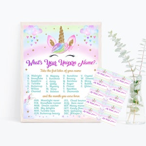 What Is Your Unicorn Name Game Unicorn Party Game Unicorn Birthday Game Rainbow Unicorn Party Magical Unicorn Party Game Instant Print TUP5