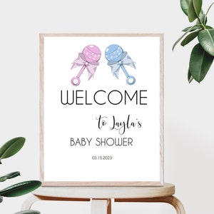 Editable Baby Shower Welcome Sign Editable Pink and Blue Gender Reveal Party Sign Girl or Boy Baby Shower Sign Template RBS
