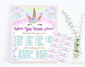 What's your Unicorn Name Game Unicorn Birthday Party Game Unicorn Party Rainbow Unicorn Birthday Game Girls Party Game
