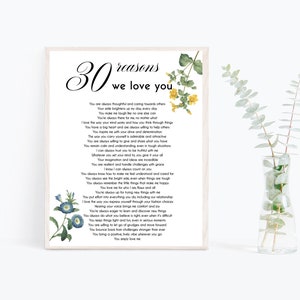 30 Reasons Why We Love You Poster Template Printable 30th Gift for Her or Him Editable 30th Birthday Gift Personalized 30th Birthday Decor