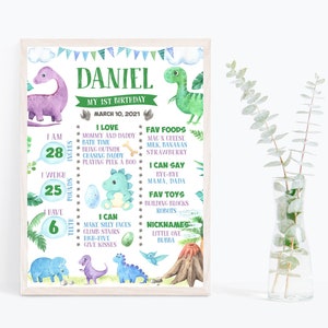 Dinosaur Milestone Board, Editable First Birthday Milestone Poster, Instant Edit and Download, Dinosaur Birthday Party, Dinosaur Sign DIN1