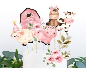 Farm cake topper for instant printing 12 Farm cake toppers Girl Farm birthday decor Girl Farm Birthday Party birthday party cutout