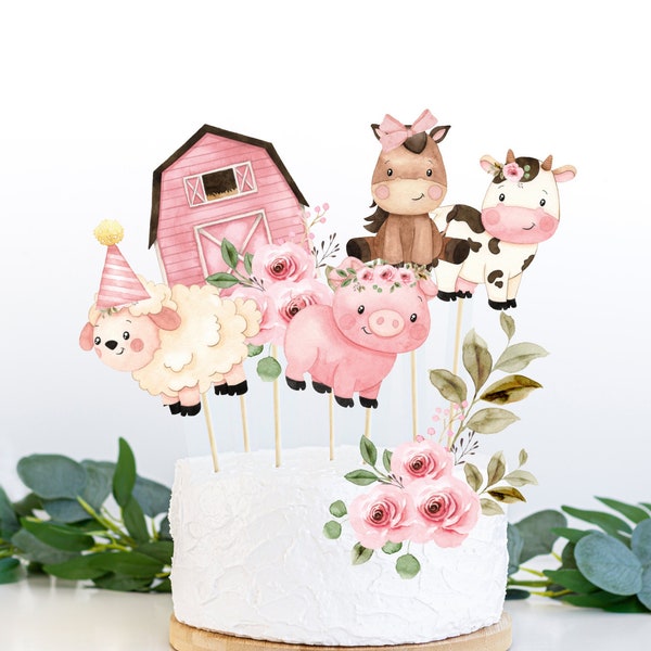 Farm cake topper for instant printing 12 Farm cake toppers Girl Farm birthday decor Girl Farm Birthday Party birthday party cutout