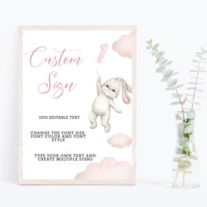 Editable Pink Bunny Rabbit Birthday Party Decor, Pink Bunny Party Sign, Pink Rabbit birthday party sign, Pink birthday signs,Pink signage PR