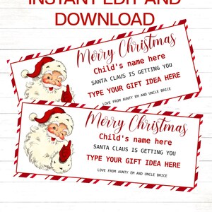 Modèle de chèque-cadeau de Noël modifiable Modèle de billet-cadeau modifiable Billet-cadeau surprise Billet-cadeau de Noël du Père Noël TÉLÉCHARGEMENT INSTANTANÉ
