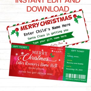 Weihnachtsgeschenk Coupon Weihnachtsgutschein Vorlage 2x Weihnachtsgeschenk Ticket Designs Überraschungsgeschenk Coupon Gutschein Geschenkgutschein Xmas Ticket