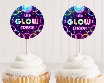 Glow party cupcake toppers for instant printing Glow cake toppers to print at home Cupcake party toppers Neon birthday party toppers - GGB1