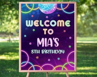 Signo de fiesta disco Cumpleaños de discoteca Signo personalizado Signo de fiesta disco editable Plantilla Corjl Signo de bienvenida disco Signo de plantilla de fiesta disco- GGB1
