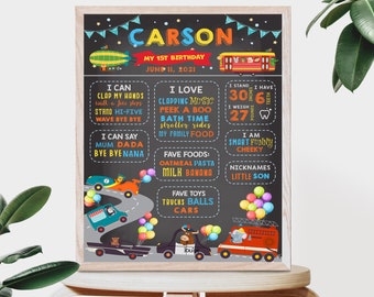 Boys 1st Birthday Milestone Poster Boys First Birthday Baby Board Boys Colorful Milestone Poster Instant Edit and Download  CTP8