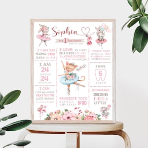 Affiche d'étape importante pour le 1er anniversaire des filles, carte d'étape importante pour le premier anniversaire des filles, affiche imprimable d'étape importante pour la ballerine, carte d'anniversaire pour le 1er anniversaire BPT4