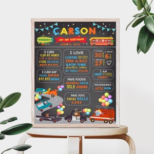 Affiche d'étape importante de la fête de la voiture pour bébé garçon, édition instantanée et téléchargement, carte d'anniversaire pour garçon, première étape du transport, carte CTP8