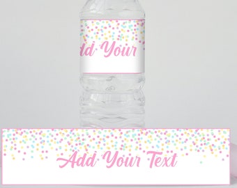 Pastel Water Bottle Labels Pastel Confetti Bottle Labels Editable Birthday Party Bottle Labels Instant Edit and Downloadable Bottle Labels