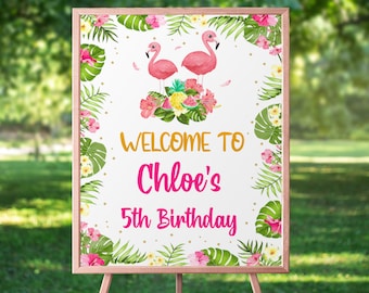 Birthday Welcome Sign Editable Flamingo Party Sign Flamingo Birthday Sign Customizable Sign Editable Party Sign Welcome Sign Template - FBP8