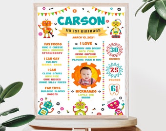 Boys birthday decor, milestone poster that you edit yourself. Instantly download and print for your party or first birthday. RPT6