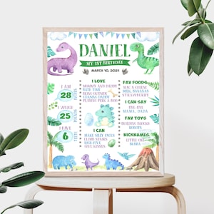 Dinosaur First Birthday Milestone Poster, Dinosaur Birthday Party Board, Dinosaur 1st Birthday Milestone Sign,Dino First Birthday Board DIN1