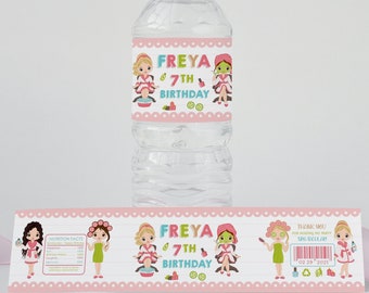 Spa Party water bottle labels that you can edit and print yourself at home, Spa party Water bottle labels Instant Edit Print labels - SBP5