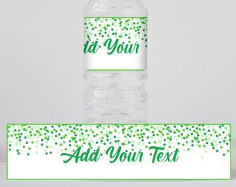 Green Water Bottle Labels Green Birthday Bottle Labels Editable Green Confetti Labels Green Dots Bottle Labels Instant Edit and Download