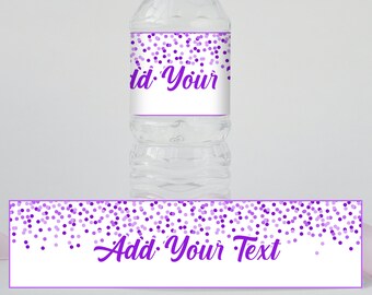 Purple Water Bottle labels that are 100% editable and you can print yourself. Purple bottle labels, Editable colours and text. You choose