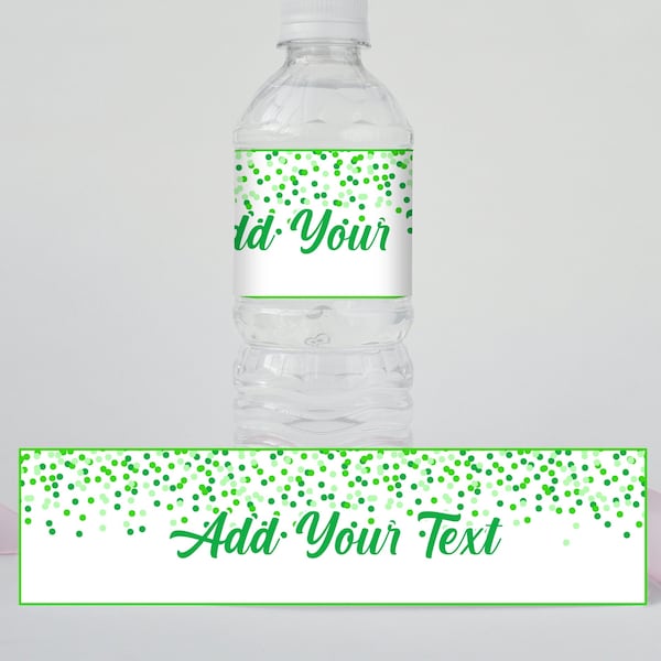 Green Water Bottle Labels Green Birthday Bottle Labels Editable Green Confetti Labels Green Dots Bottle Labels Instant Edit and Download
