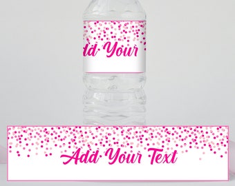 Editable Pink Water Bottle Labels Editable Pink Bottle Labels Pink Confetti Labels Pink Dots Bottle Labels Instant Edit and Diwnload