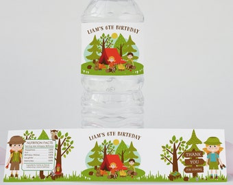 Editable Happy Camper Bottle label template,  Little Camper Water bottle labels Editable Happy Camper bottle labels Printable labels - CBP8