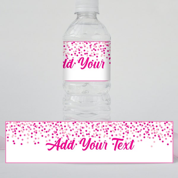 Editable Pink Water Bottle Labels Editable Pink Bottle Labels Pink Confetti Labels Pink Dots Bottle Labels Instant Edit and Diwnload